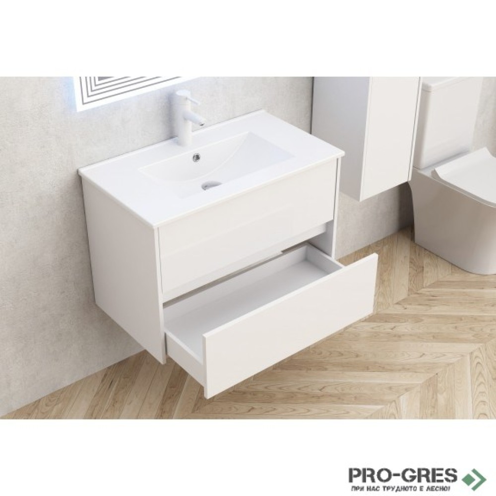 Конзолен PVC шкаф +мивка бял гланц, Inter Ceramic BG 7955+ICC 8066